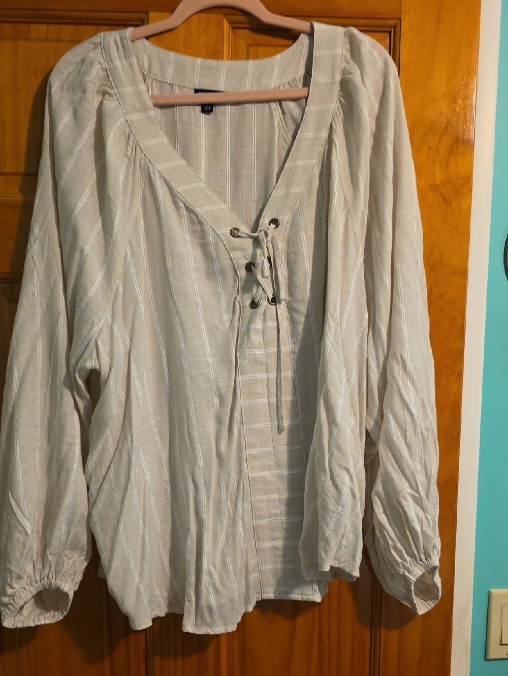 torrid Cream Striped Lace-Up Tunic Top